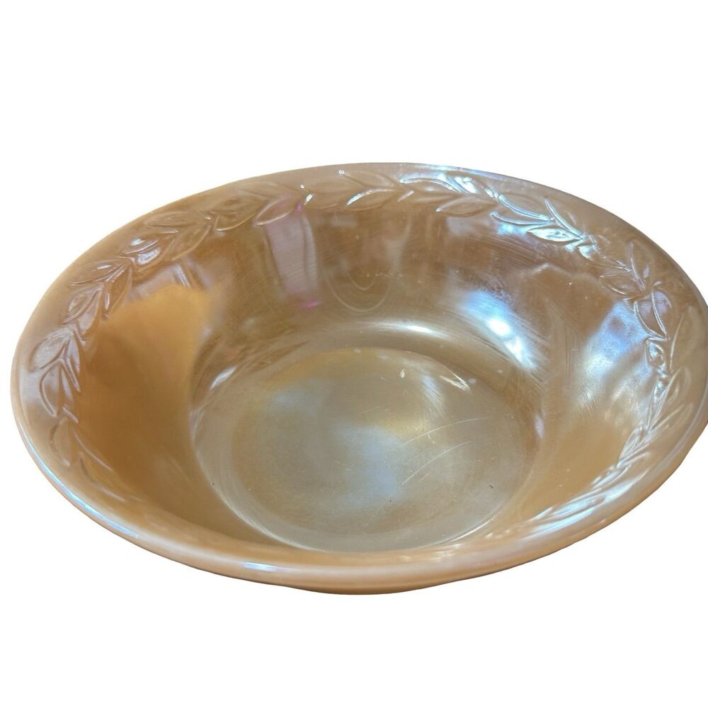 Set Of 3 Vtg Fire-King Peach Lustre Laurel Leaf 8” Serving Bowls Anchor Hocking